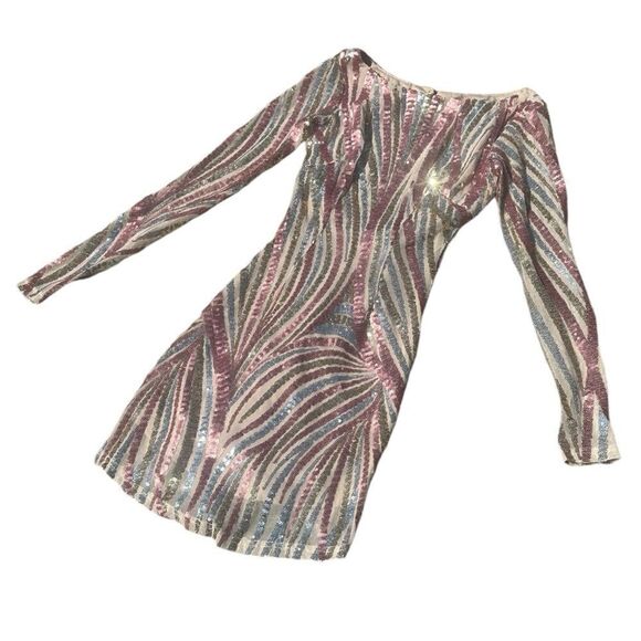 Selfie Leslie Karma Long Sleeve Keyhole Back Pink & Gold Sequin Dress Size XS - Picture 4 of 13